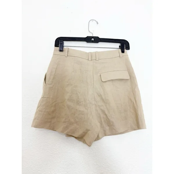 Zara High Rise Linen Blend Shorts Tan Beige Size XS Preppy Career Minimalist - Image 11