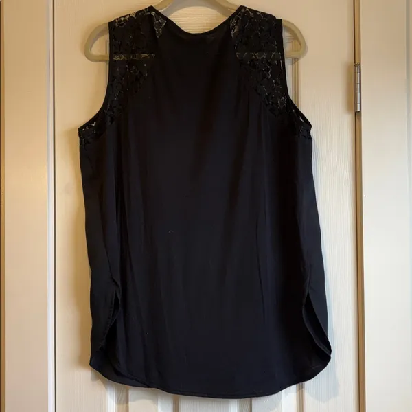 Worthington | Basic Black Blouse Tank Top See-Through Floral Panels Size XL - Image 6