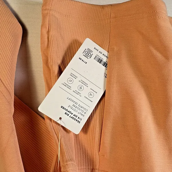 Athleta Seasoft‎ Rib 1/4 Zip Popover Sweatshirt Apricot Orange Women Large NEW - Image 5