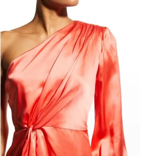 CINQ A SEPT NWT Stace Silk One Shoulder Blouse in‎ Coral Going Out Date Looks - Image 8