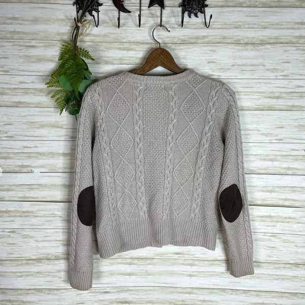 Fenn Wright Manson Oatmeal Neutral Tan Cable Knit Wool Blend Button Cardigan - Image 6