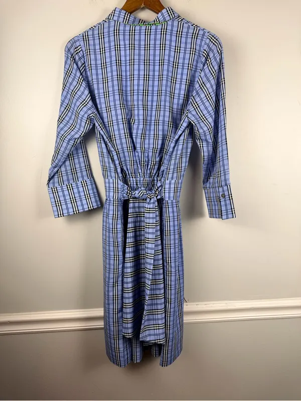 New Gretchen Scott Breezy Blouson Dress in periwinkle blue plaid size small - Image 6