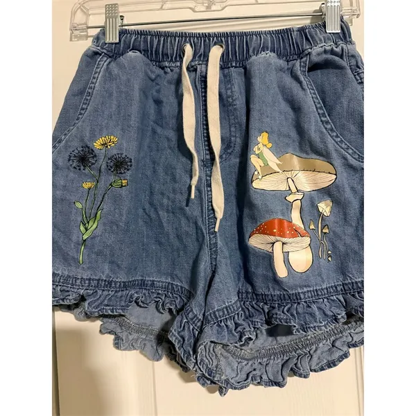 Disney Tinker Bell Women's Blue Denim Ruffle Shorts Size S Casual Summer - Image 3