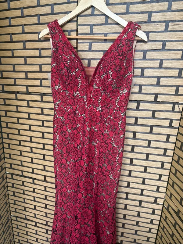 Ellie Wilde mon Cheri red and tan lace gown size 4 - Image 3