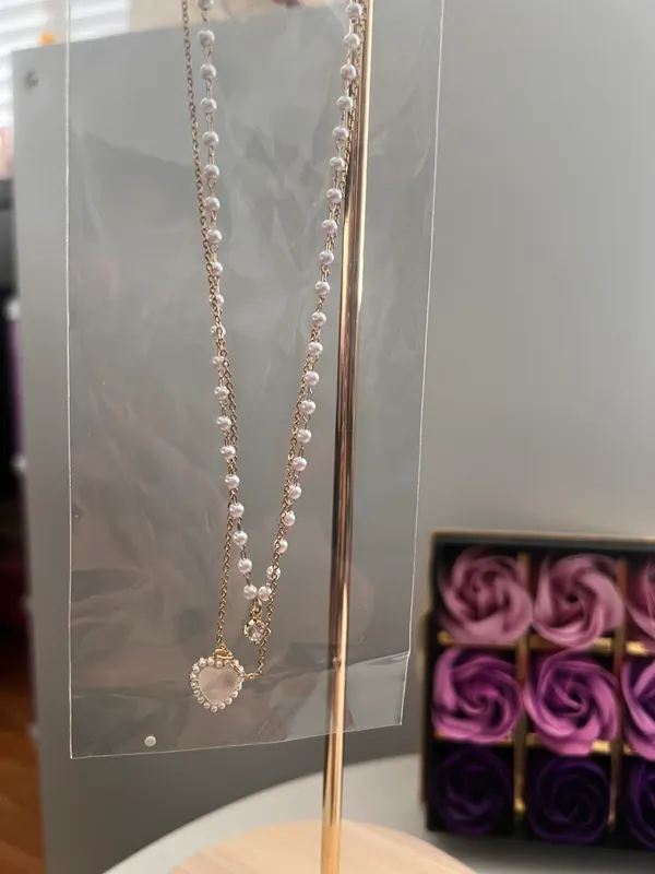Love Pendant Double Collar Chain Necklace - Image 3