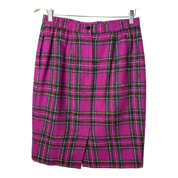 Norton‎ McNaughton Plaid Pencil Skirt Womens 12 Magenta Pink Wool Blend Vintage - Image 3