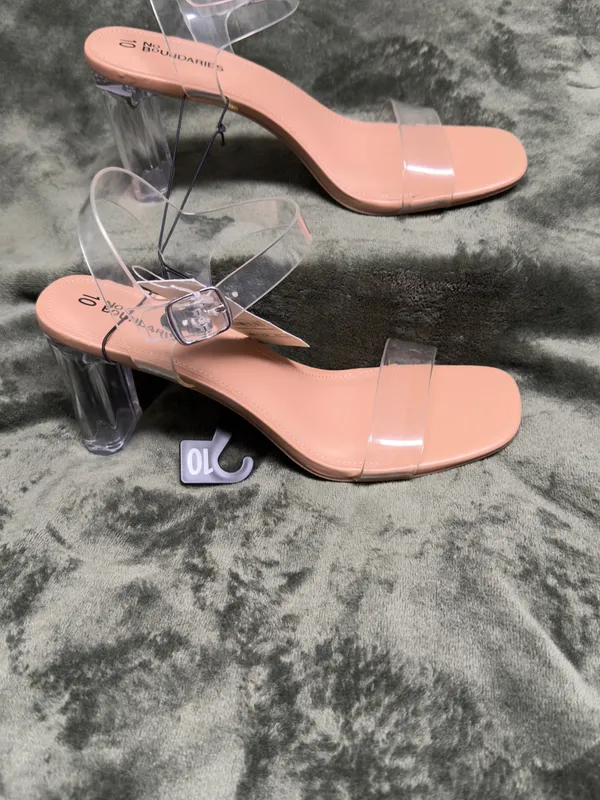 No Boundaries Nude Clear Strap Block Heel Sandals - Image 4