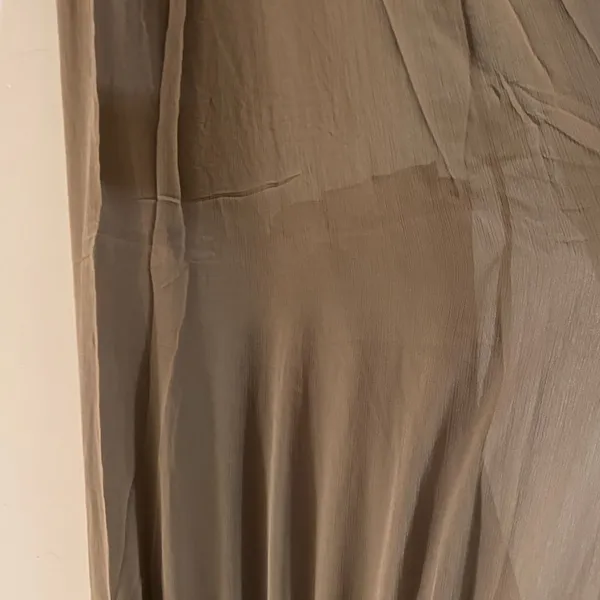 Hayden Taupe Maxi Dress with Ruffle Neckline and Crisscross Straps - Image 4