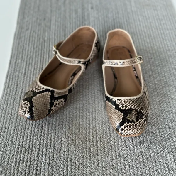 Time and Tru Black Brown White Snakeskin Square Toe Maryjane Ballet Flats Sz 8 - Image 7