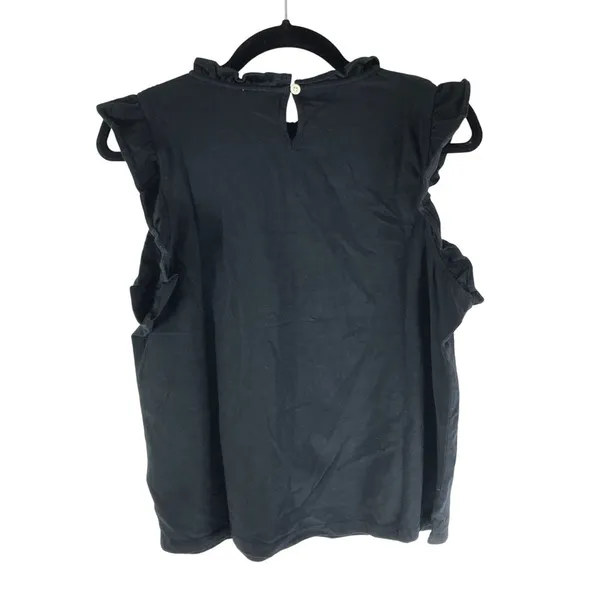 J.Crew Womens Ruffle-Sleeve Smocked Top Cotton Black Brown S - Image 3