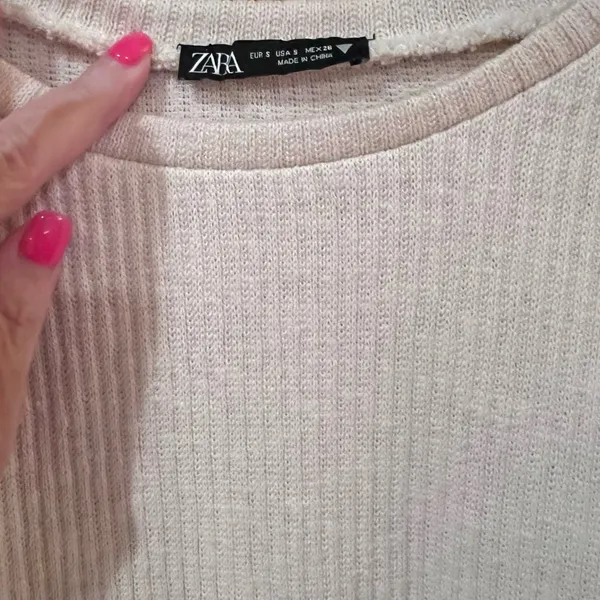 ZARA Beige Ecru Crocheted‎ Long Sleeve Sweater Sweatshirt Top Shirt Size Small - Image 12