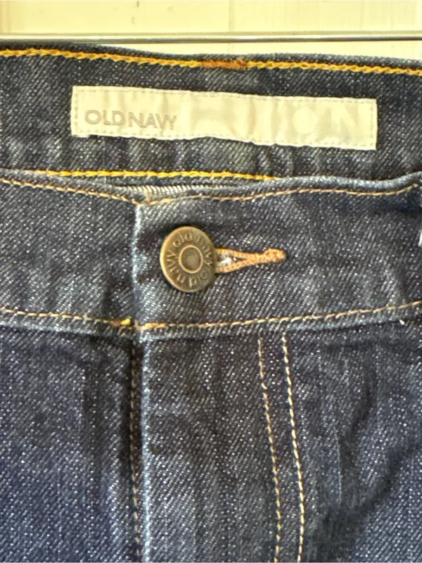 Old Navy Dark Blue Denim Mini Skirt with Contrast Yellow Stitching - Image 2