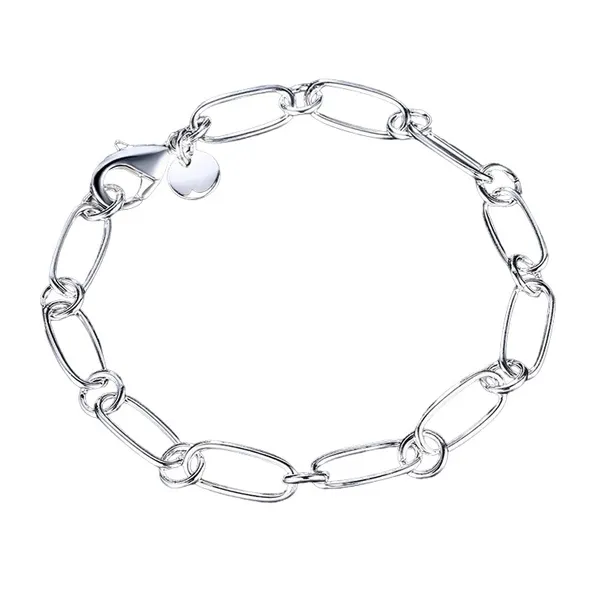 Unisex .925 Sterling Silver circle chain & link 8” bracelet - Image 3