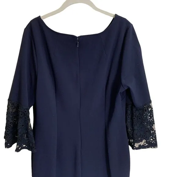 Hope & Harlow Dress Womens 14 Navy Blue Lace Bell Sleeve‎ Shift Knee Length - Image 5