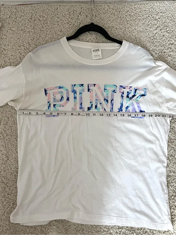 PINK Victoria's Secret White Tee with multi colored Logo - Image 3