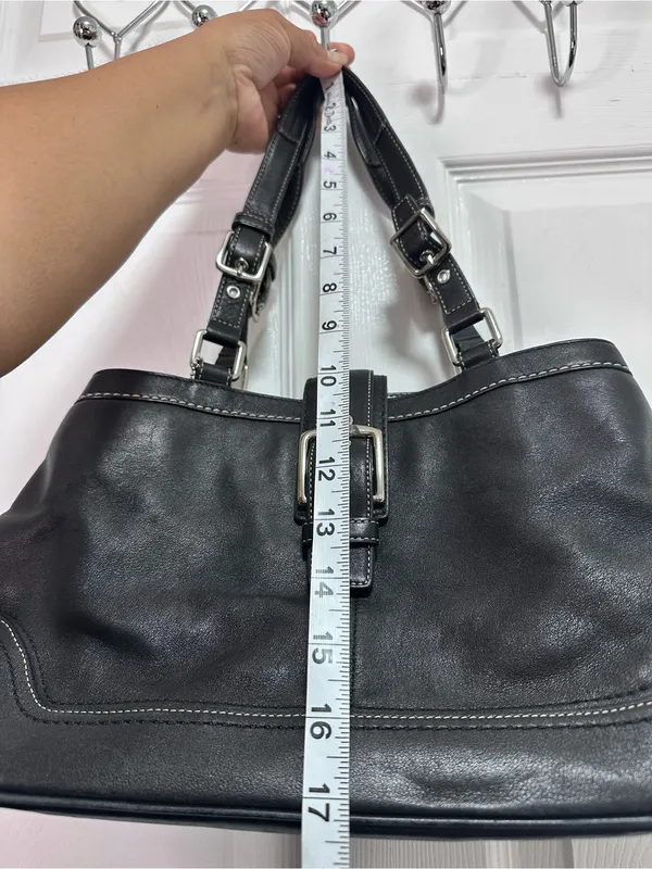 Coach Y2K Black Leather Shoulder Bag with Silver Buckle Hardware - Image 9