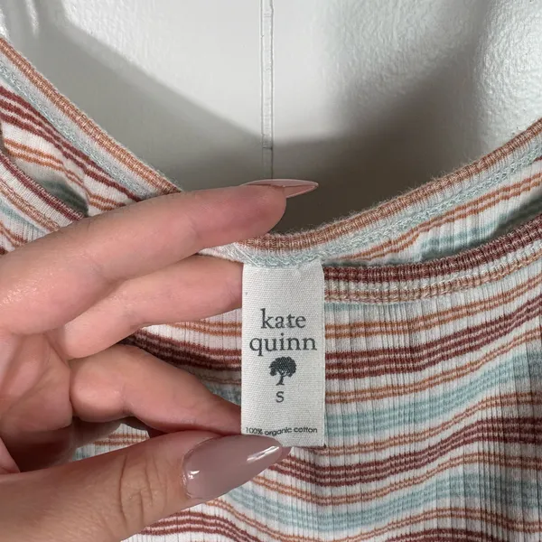 Kate Quinn 100% Organic Cotton Striped Ribbed Knit Tank Top Small S Sustainable - Image 3