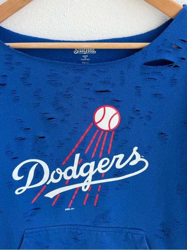 Los Angeles Dodgers MLB off-the-shoulder destroyed sweatshirt - Image 2