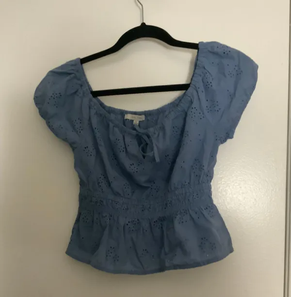 Love Tree Blue Eyelet Babydoll Top - Image 2