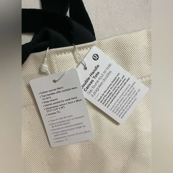 Lululemon NWT Double Handle Canvas Tote Bag 17L Snap Closure Interior Pocket - Image 7