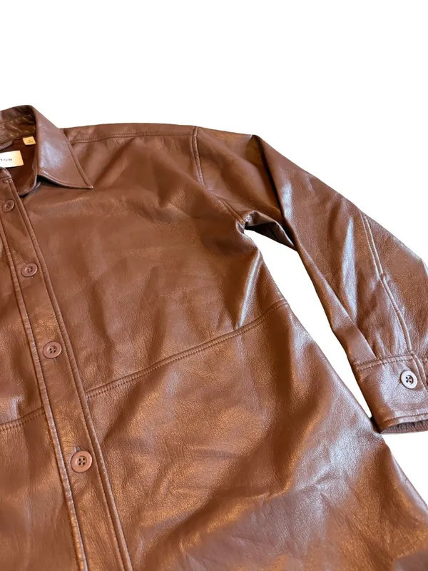 Aritzia Babaton Pelli Shirt Jacket Button-Down Brown Vegan Leather Size Medium - Image 6