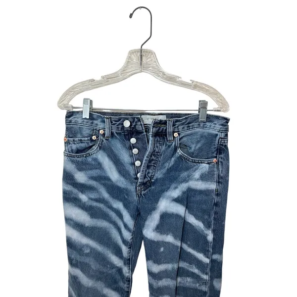 We the Free People Bleached Jeans Distressed Blue 24 Button Fly Mid-rise Y2K - Image 3