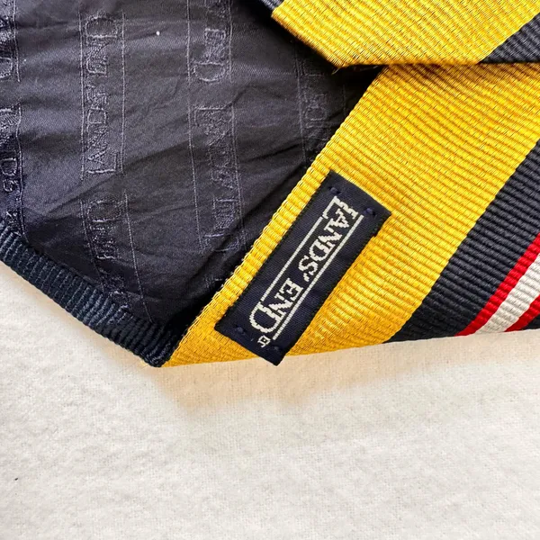 Land's End Mens Silk Tie Yellow Striped Multicolor Vintage Necktie Long Handmade - Image 6