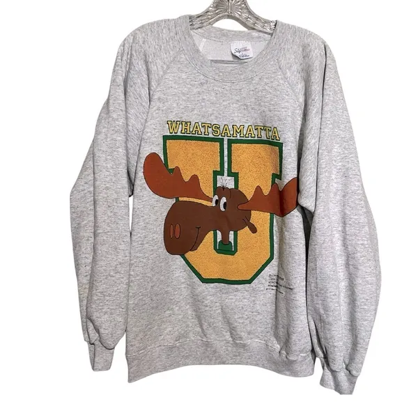 Vintage Bullwinkle Moose “Whatsamatta”‎ University Pullover Sweater - Image 2