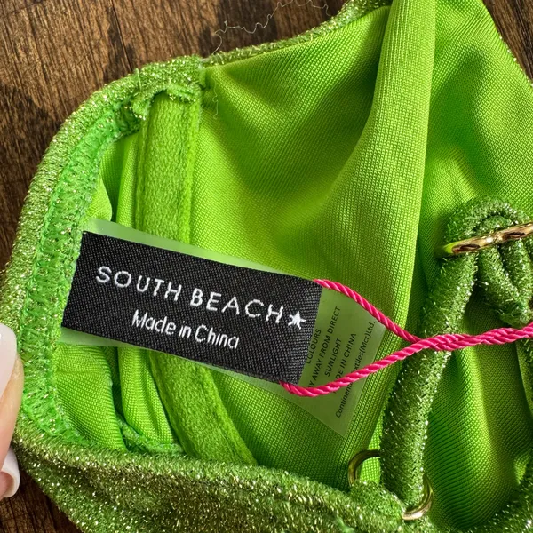South Beach Swim Women Lime Green Glitter Underwire Bikini Top Size Small/4 ASOS - Image 4