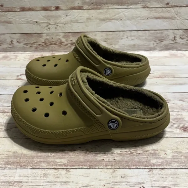 Crocs Classic Lined Clogs Men's Size 5 Women's Size 7 Olive Green Fuzzy Comfort - Image 3