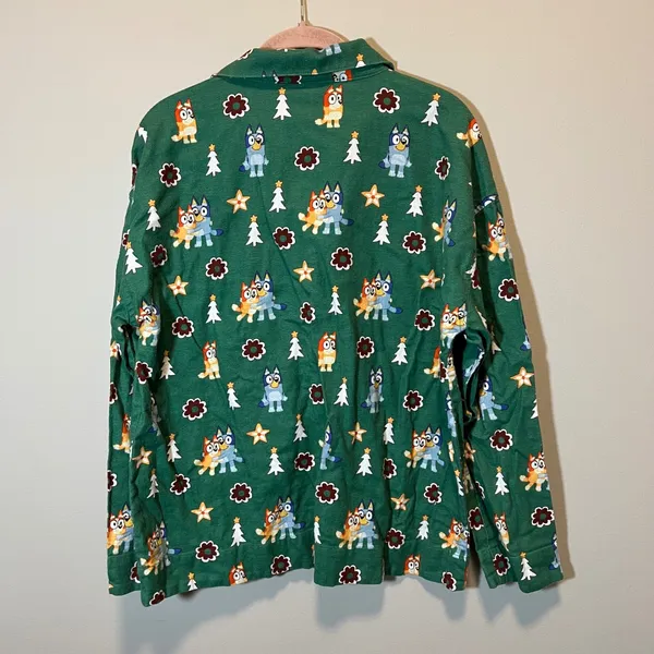 Hanna Andersson Bluey Christmas Flannel Pajama Set Green Women's Small 2 Piece - Image 7