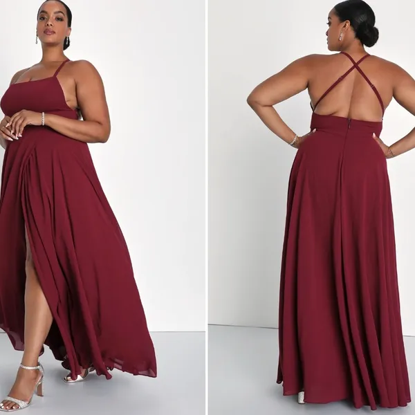 LULU's Bridesmaid Prom Wedding Flowy Romantic Flowy Sexy Chiffon Maxi Dress - Image 4
