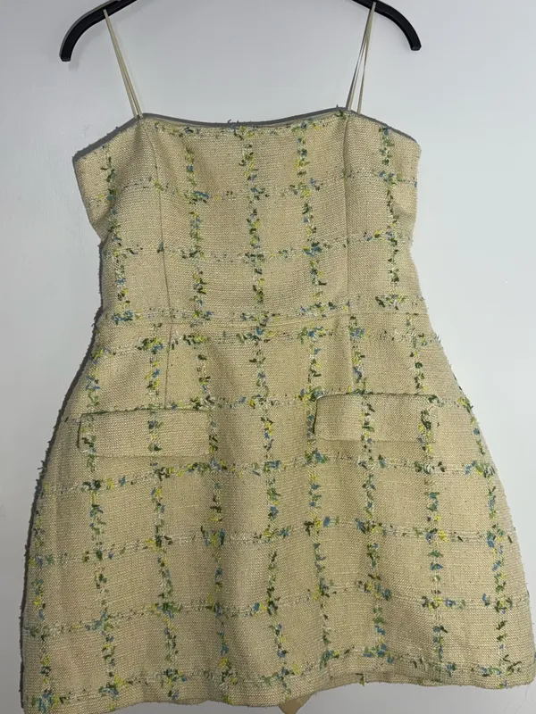 Amanda Uprichard Cream Floral-Check Tweed Mini Dress - Image 3