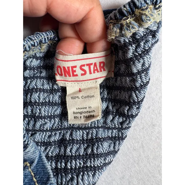 Lone Star Womens Denim Tube Top Medium Wash Zip Front Smocked Back Corset Large - Image 7