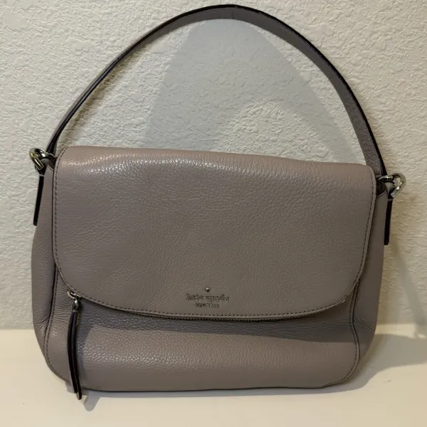 Kate Spade Jackson Gray Taupe Soft Pebbled Leather Medium Flap Crossbody Bag - Image 4