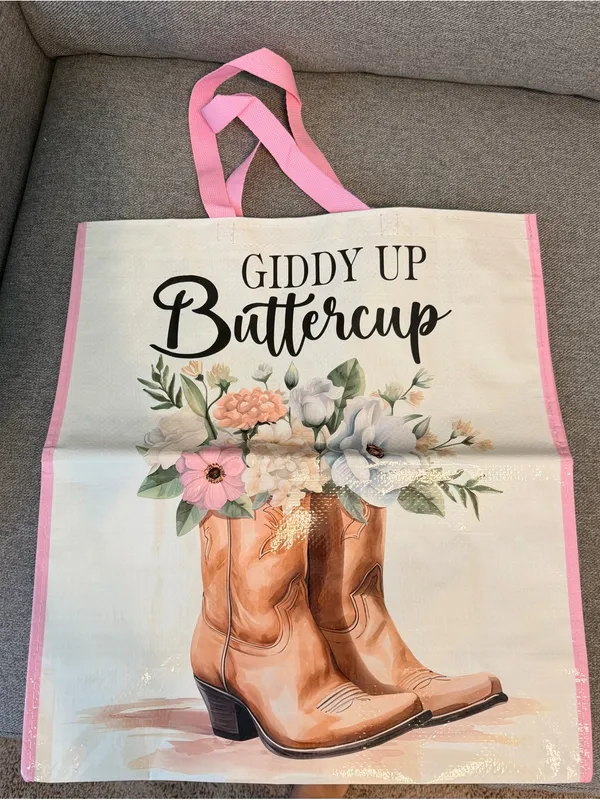 Giddy Up Buttercup Floral Cowboy Tote in Pink and Brown - Image 3
