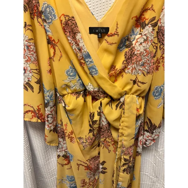 RWish Medium Yellow Floral Wrap Dress V Neck Flowey Maxi Chiffon‎ - Image 3