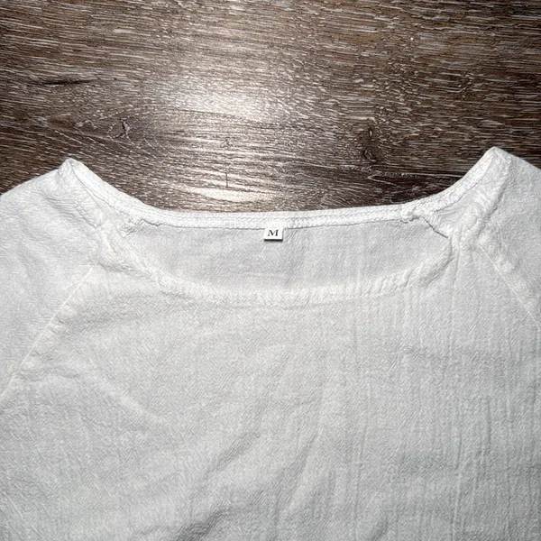Women's Drawstring Waist Mini‎ Dress Pockets Short Sleeves Round Neck Medium - Image 3