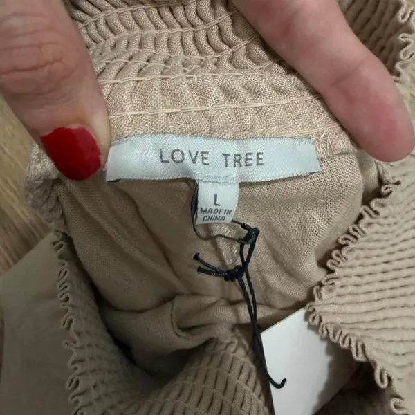 Love Tree Linen Blend Wide Leg Pants Beige Smocked‎ Waist Trousers Large NWT - Image 4