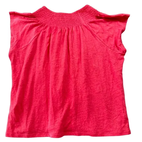 Garnet Hill Size‎ Large Pink 100% Organic Linen Smocked Neck Flutter Sleeve Top - Image 6