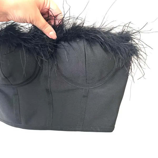 SUPERDOWN Ramona Feathered‎ Bustier Top Black XS - Image 3