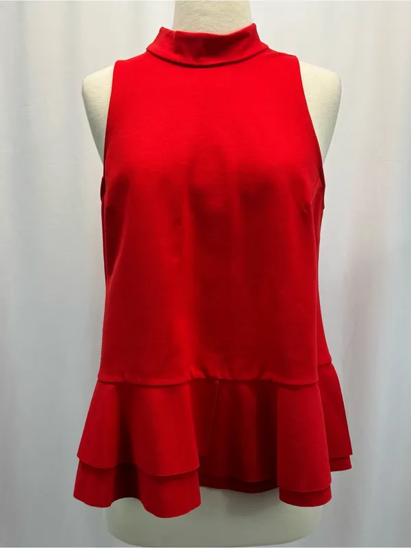 Anthropologie Tomato Red Mock Neck Sleeveless Peplum Blouse Tank M Preppy - Image 2