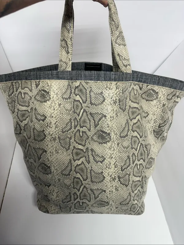 Neutral Snake-Print Tote Bag with Top Handles - Image 2