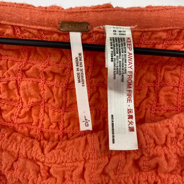Free People 2 Piece Set Smocked Cropped Tank High Waist Mini Orange Womens Large - Image 5
