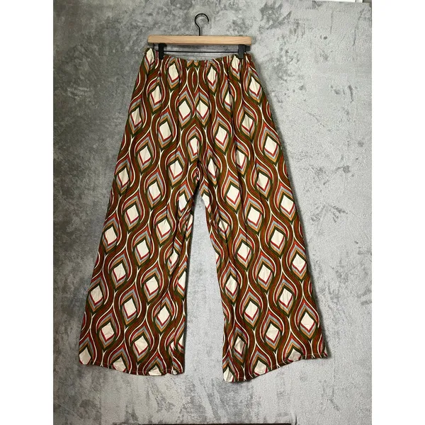 Bryn Walker Geometric Print Wide Leg Pull On Pants Artsy Boho Large Lagenlook - Image 3