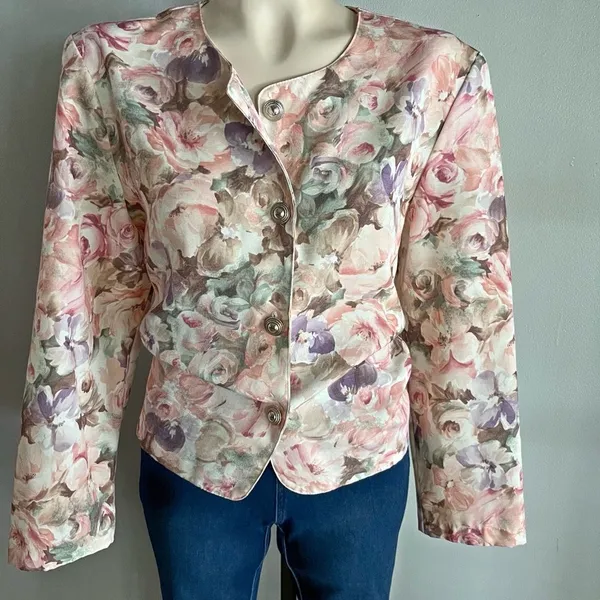 Vintage Pastel Floral Blazer Rose Garden Button Jacket Cottagecore M/L - Image 2