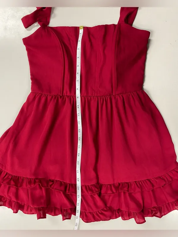 Lucy in the Sky Burgundy Wine Tie Strap Ruffle Mini Dress M Wedding Guest Party - Image 6