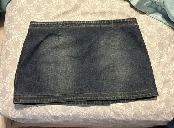 Urban Outfitters mini asymmetrical denim skirt with button closure - Image 2
