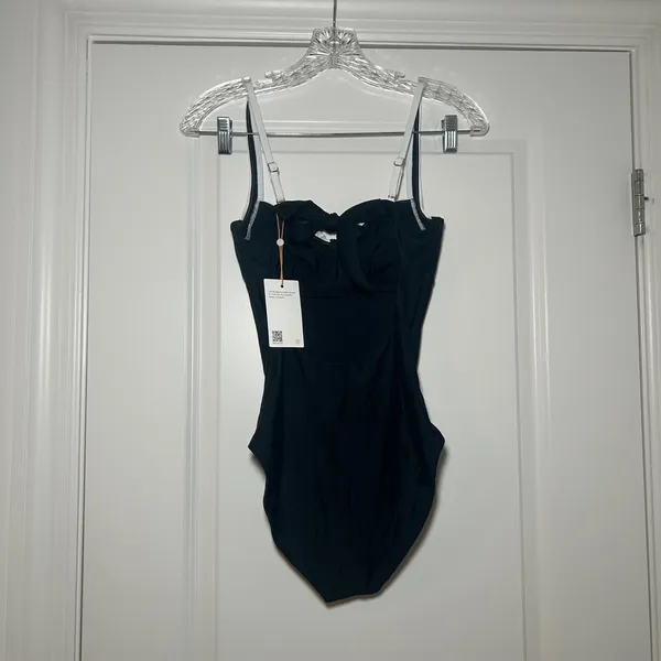 NWT Quince Italian Underwire One-Piece Swimsuit black white women's small basic - Image 4
