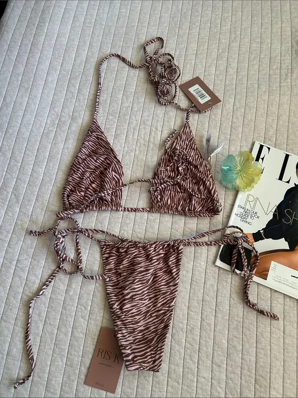 Dippin’ daisy’s Ris-k swim animal print cheeky sexy bikini set M anthro - Image 9